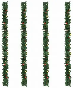vidaXL Christmas Garlands 4 pcs with Baubles Green 270 cm PVC