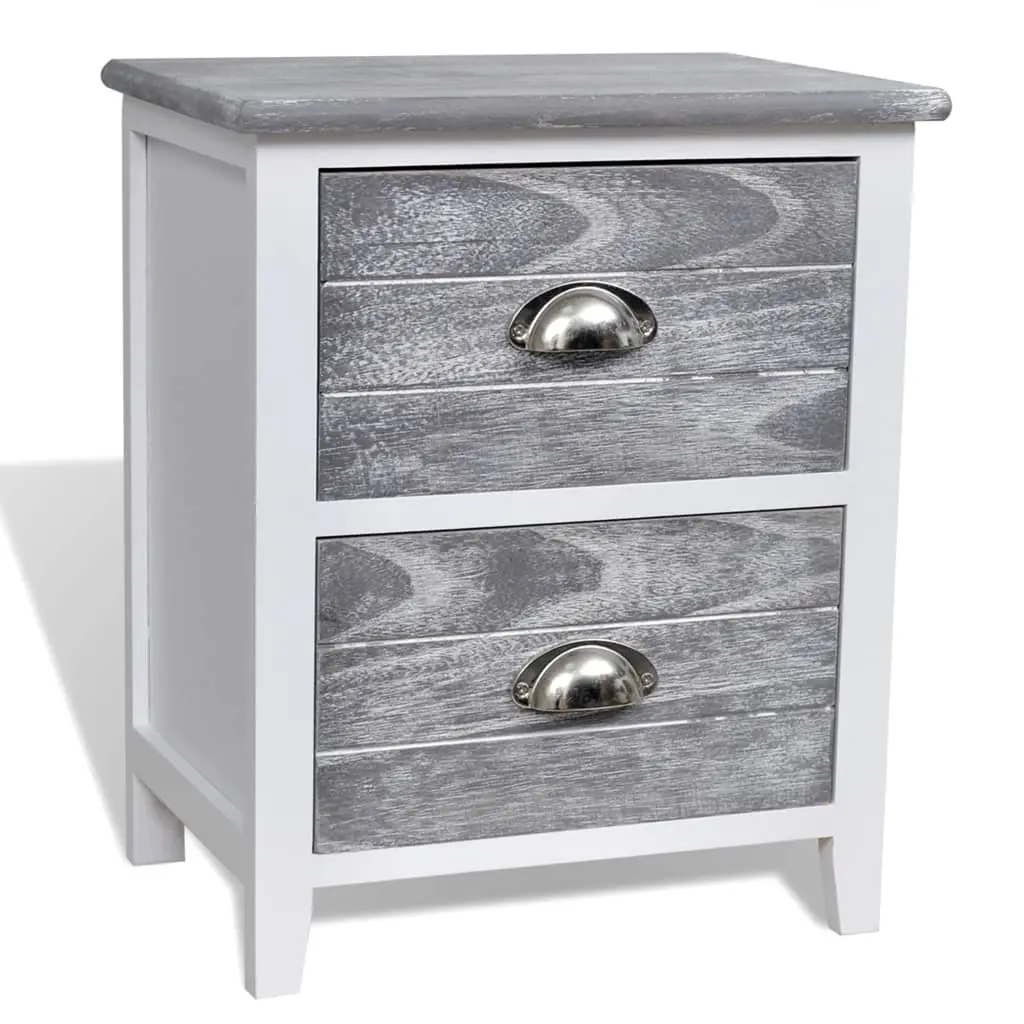 vidaXL Nightstand Grey and White 38x28x45 cm Paulownia Wood