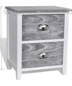 vidaXL Nightstand Grey and White 38x28x45 cm Paulownia Wood