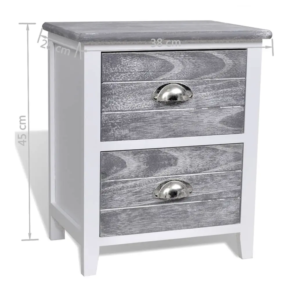 vidaXL Nightstand Grey and White 38x28x45 cm Paulownia Wood