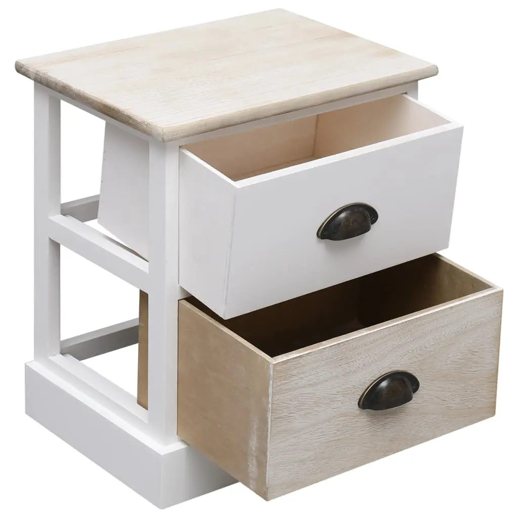 vidaXL Nightstand White and Natural 38x28x45 cm Paulownia Wood