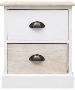 vidaXL Nightstand White and Natural 38x28x45 cm Paulownia Wood