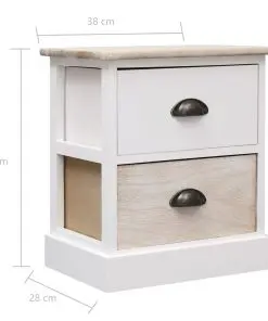 vidaXL Nightstand White and Natural 38x28x45 cm Paulownia Wood