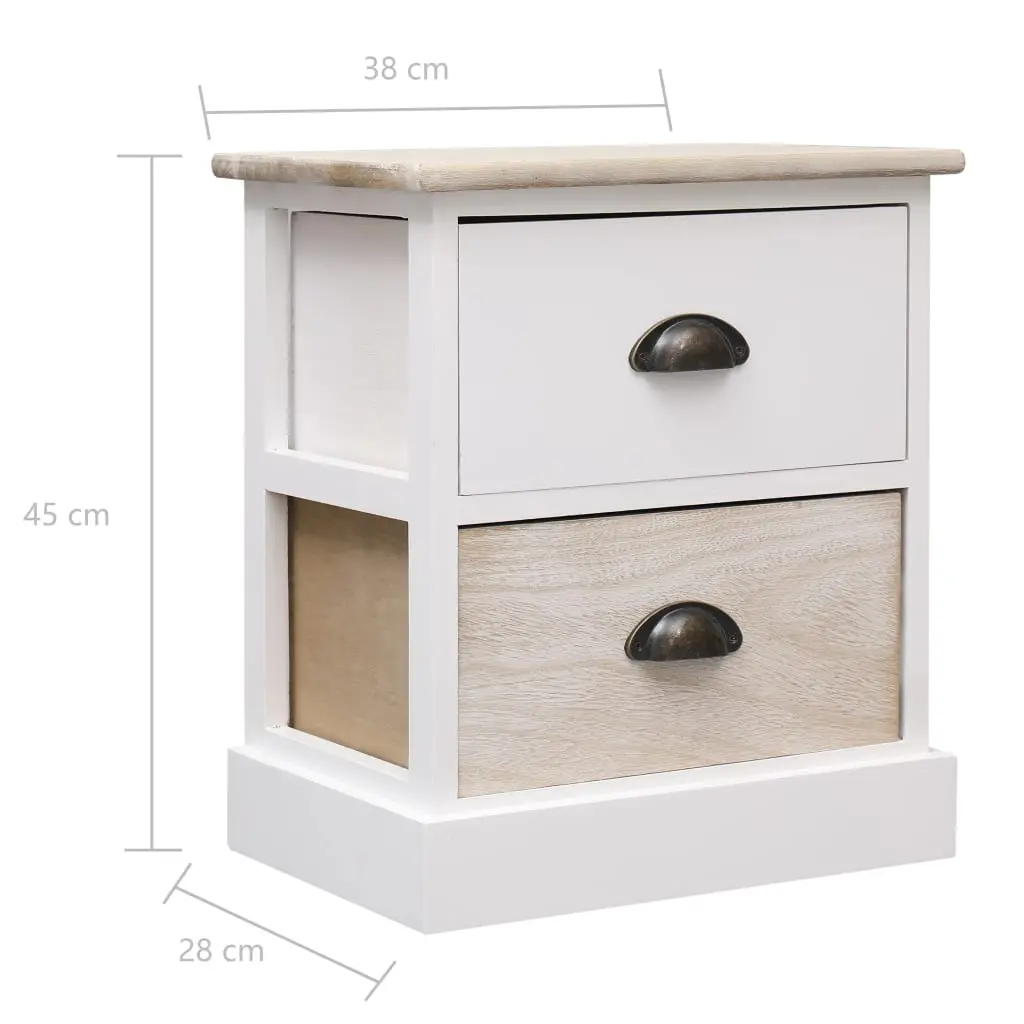 vidaXL Nightstand White and Natural 38x28x45 cm Paulownia Wood