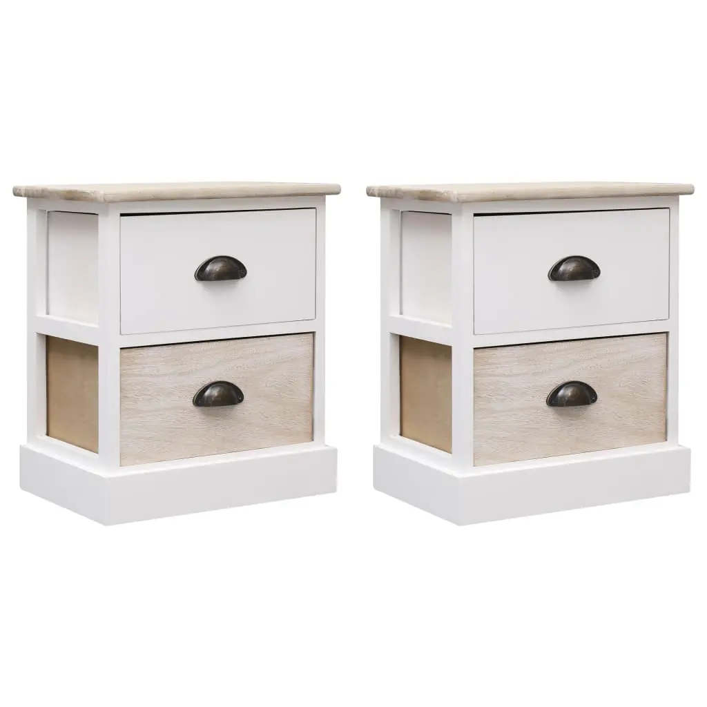 vidaXL Nightstands 2 pcs White and Natural 38x28x45 cm Paulownia Wood