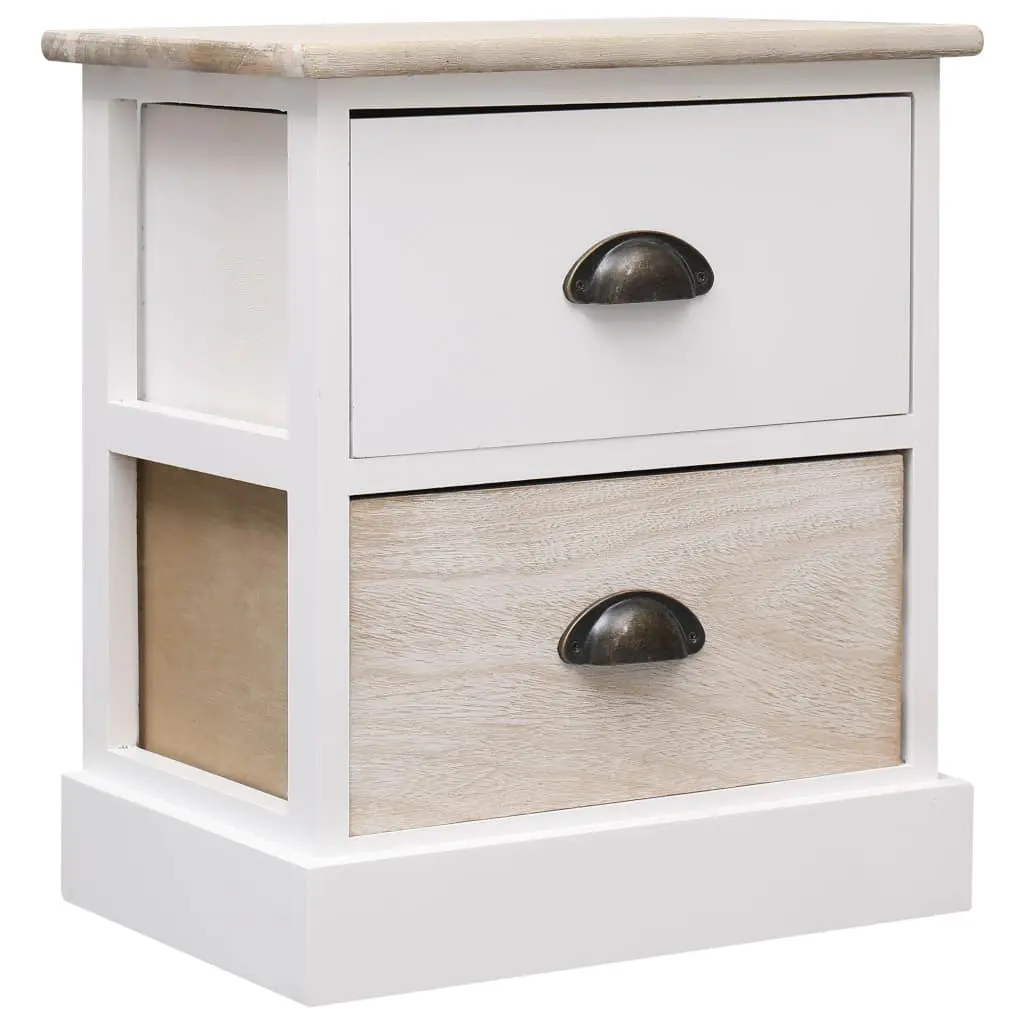 vidaXL Nightstands 2 pcs White and Natural 38x28x45 cm Paulownia Wood