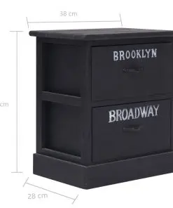 vidaXL Nightstand Black 38x28x45 cm Paulownia Wood