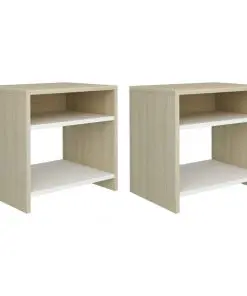 vidaXL Bedside Cabinets 2 pcs White and Sonoma Oak 40x30x40 cm Chipboard