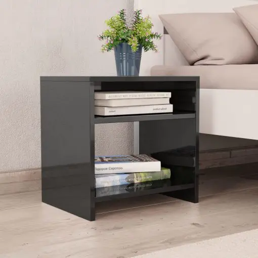 vidaXL Bedside Cabinet High Gloss Black 40x30x40 cm Chipboard