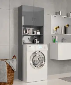 vidaXL Washing Machine Cabinet High Gloss Grey 64×25.5×190 cm Chipboard