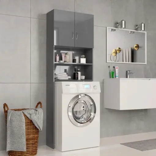 vidaXL Washing Machine Cabinet High Gloss Grey 64×25.5×190 cm Chipboard