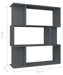 vidaXL Book Cabinet/Room Divider High Gloss Grey 80x24x96 cm Chipboard