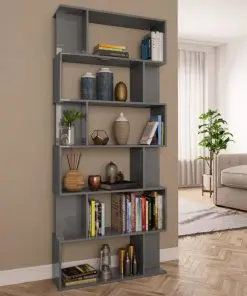vidaXL Book Cabinet/Room Divider High Gloss Grey 80x24x192cm Chipboard