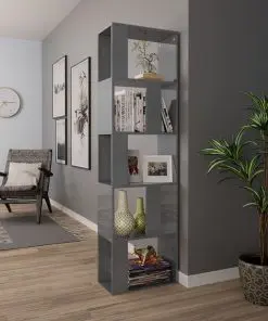vidaXL Book Cabinet/Room Divider High Gloss Grey 45x24x159 cm Chipboard