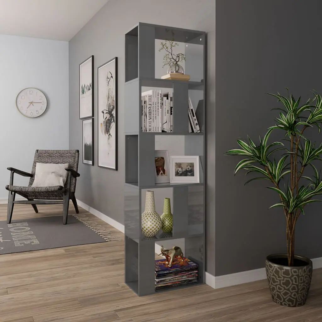 vidaXL Book Cabinet/Room Divider High Gloss Grey 45x24x159 cm Chipboard