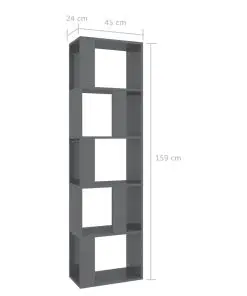 vidaXL Book Cabinet/Room Divider High Gloss Grey 45x24x159 cm Chipboard