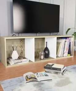 vidaXL Book Cabinet/TV Cabinet White and Sonoma Oak 36x30x114 cm Chipboard