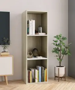 vidaXL Book Cabinet/TV Cabinet White and Sonoma Oak 36x30x114 cm Chipboard