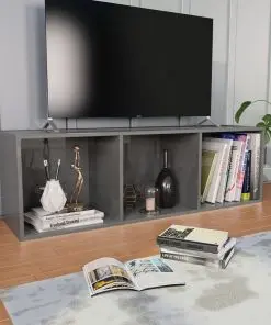 vidaXL Book Cabinet/TV Cabinet High Gloss Grey 36x30x114 cm Chipboard