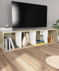 vidaXL Book Cabinet/TV Cabinet White and Sonoma Oak 36x30x143 cm Chipboard