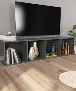 vidaXL Book Cabinet/TV Cabinet High Gloss Grey 36x30x143 cm Chipboard