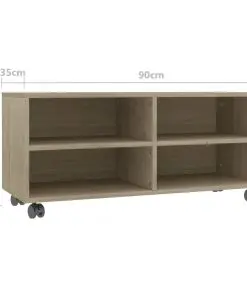 vidaXL TV Cabinet with Castors Sonoma Oak 90x35x35 cm Chipboard