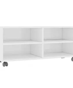 vidaXL TV Cabinet with Castors High Gloss White 90x35x35 cm Chipboard