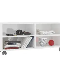 vidaXL TV Cabinet with Castors High Gloss White 90x35x35 cm Chipboard