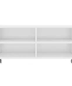 vidaXL TV Cabinet with Castors High Gloss White 90x35x35 cm Chipboard