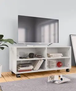 vidaXL TV Cabinet with Castors High Gloss White 90x35x35 cm Chipboard vidaXL TV Cabinet with Castors High Gloss White 90x35x35 cm Chipboard