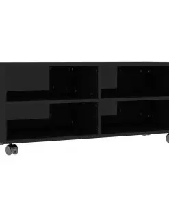 vidaXL TV Cabinet with Castors High Gloss Black 90x35x35 cm Chipboard