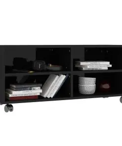 vidaXL TV Cabinet with Castors High Gloss Black 90x35x35 cm Chipboard