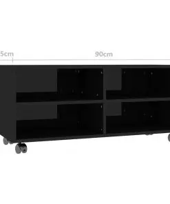 vidaXL TV Cabinet with Castors High Gloss Black 90x35x35 cm Chipboard