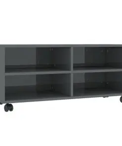 vidaXL TV Cabinet with Castors High Gloss Grey 90x35x35 cm Chipboard
