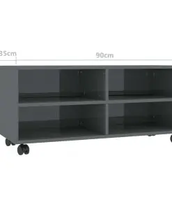 vidaXL TV Cabinet with Castors High Gloss Grey 90x35x35 cm Chipboard