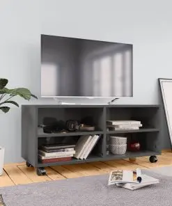 vidaXL TV Cabinet with Castors High Gloss Grey 90x35x35 cm Chipboard vidaXL TV Cabinet with Castors High Gloss Grey 90x35x35 cm Chipboard