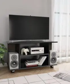 vidaXL TV Cabinet with Castors High Gloss Black 80x40x40 cm Chipboard