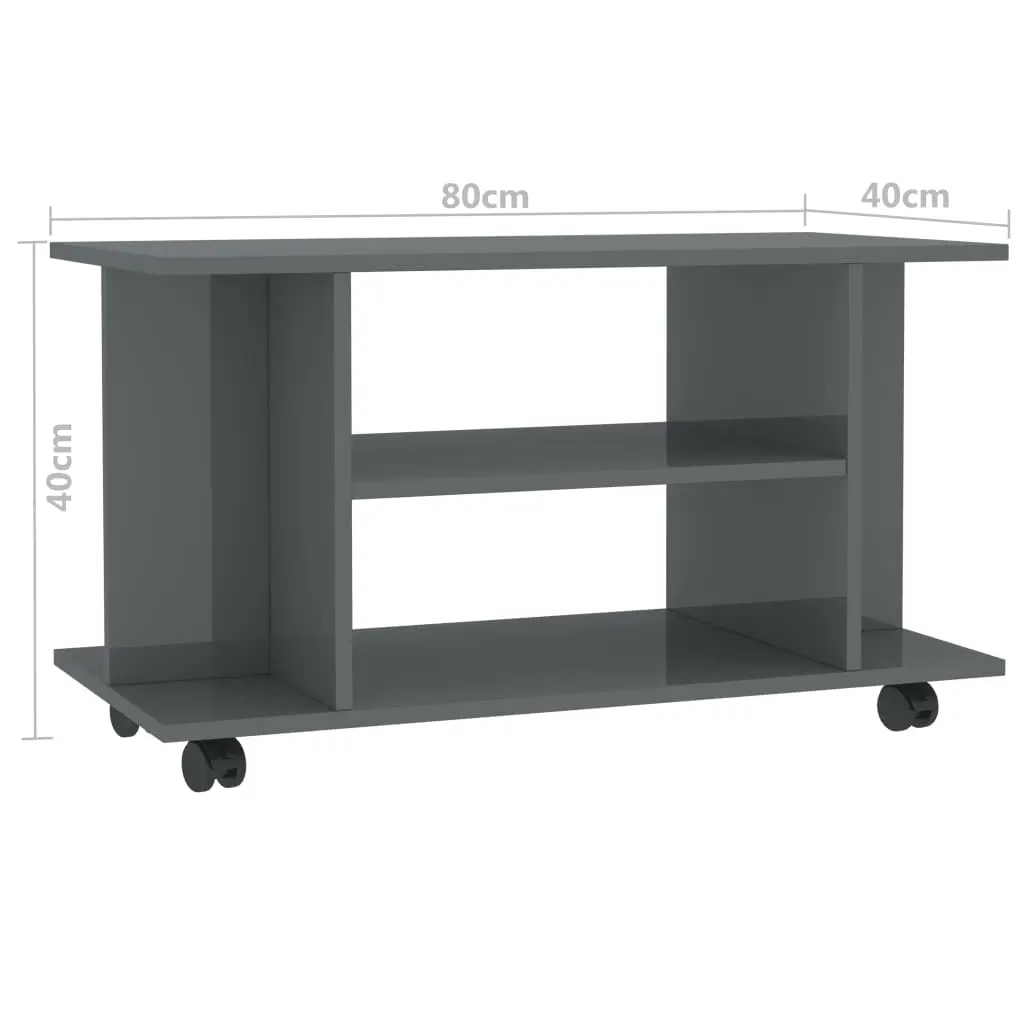 vidaXL TV Cabinet with Castors High Gloss Grey 80x40x40 cm Chipboard