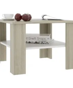 vidaXL Coffee Table White and Sonoma Oak 60x60x42 cm Chipboard
