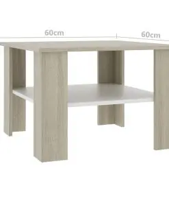 vidaXL Coffee Table White and Sonoma Oak 60x60x42 cm Chipboard
