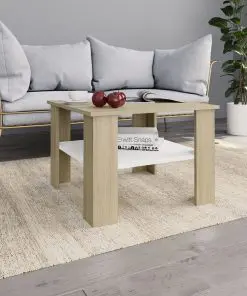 vidaXL Coffee Table White and Sonoma Oak 60x60x42 cm Chipboard