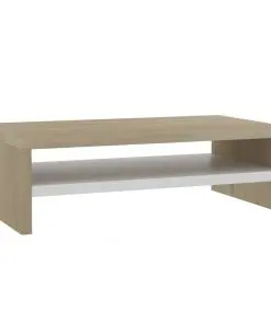 vidaXL Monitor Stand White and Sonoma Oak 42x24x13 cm Chipboard