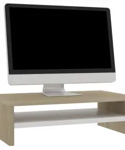 vidaXL Monitor Stand White and Sonoma Oak 42x24x13 cm Chipboard