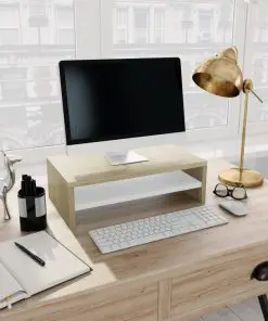 vidaXL Monitor Stand White and Sonoma Oak 42x24x13 cm Chipboard