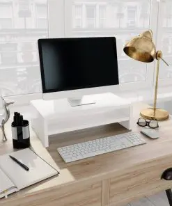 vidaXL Monitor Stand High Gloss White 42x24x13 cm Chipboard