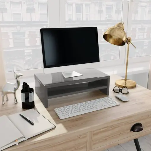 vidaXL Monitor Stand High Gloss Grey 42x24x13 cm Chipboard
