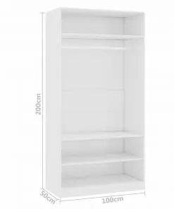 vidaXL Wardrobe High Gloss White 100x50x200 cm Chipboard