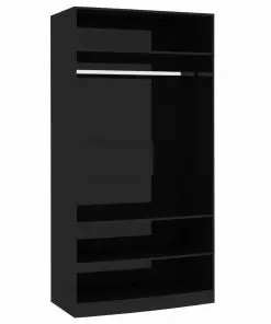 vidaXL Wardrobe High Gloss Black 100x50x200 cm Chipboard