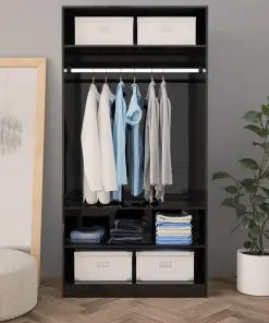 vidaXL Wardrobe High Gloss Black 100x50x200 cm Chipboard