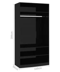 vidaXL Wardrobe High Gloss Black 100x50x200 cm Chipboard